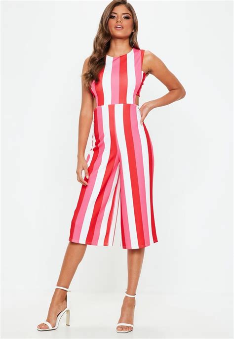 Pink Tab Side Stripe Jumpsuit Missguided Striped Jumpsuit Side Stripe Missguided Jumpsuits