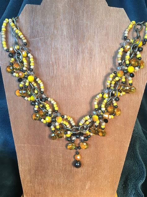 Womens Yellow Long Necklacebeaded Adjustable Handmade Etsy