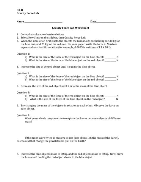 Gravity pitch (answer key) download student exploration: Gravity Force Lab