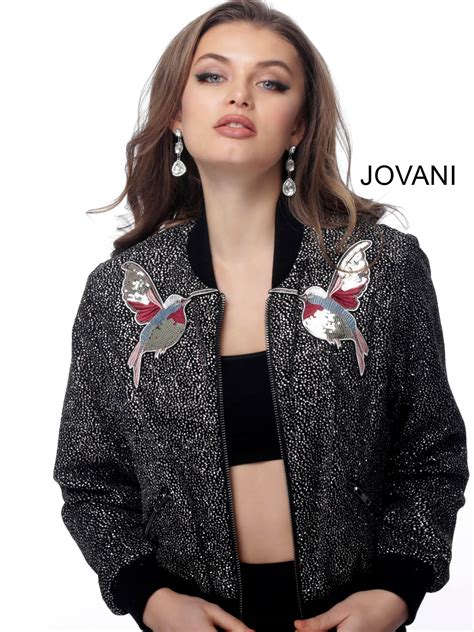 Jovani M61448 Black Multi Long Sleeve Bomber Jacket