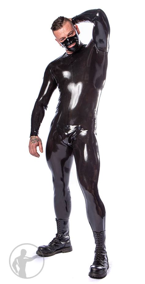 Neck Entry Catsuit Rubber Latex Bodysuit With Chest Zip