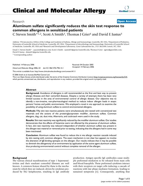 Pdf Aluminum Sulfate Significantly Reduces The Skin Test Response To