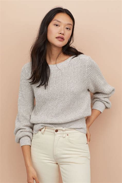 Rib Knit Sweater Light Beige Melange Ladies Handm Us 1 With Images