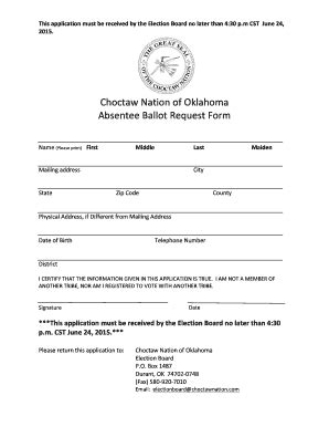 Fillable Online Choctaw Nation Of Oklahoma Absentee Ballot Request Form