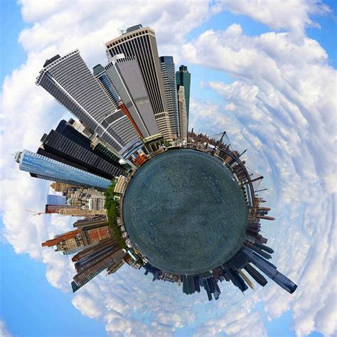 360 Degrees Panorama Planets Around The World Lower Manhattan Nyc