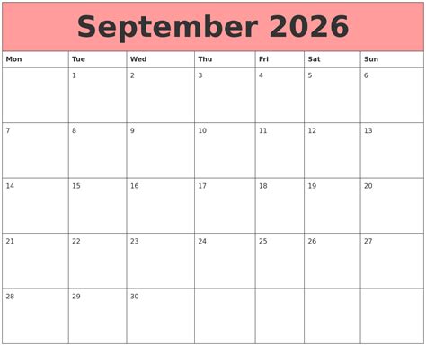 September 2026 Calendars That Work