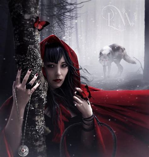 Gothic Dark Fairytale Red Riding Hood With Wolf Art Print Etsy Dark