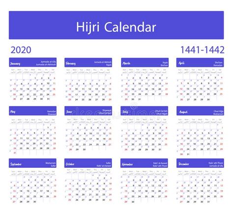 Islamitische Kalender 2020 Hijri 1441 1442 Vector Celebratiemalplaatje