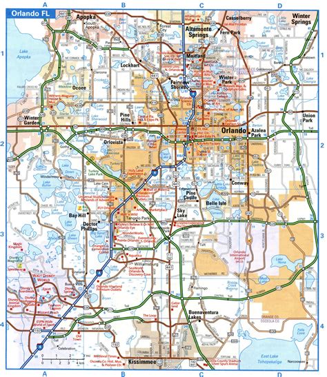 Orlando City Interstate Highway Map Road Free Toll I4 Us