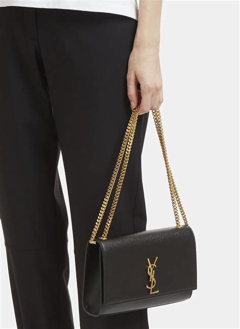 Lyst Saint Laurent Medium Kate Grain De Poudre Chain Bag In Black In