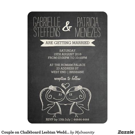 couple on chalkboard lesbian wedding invitation zazzle lesbian wedding invitations wedding