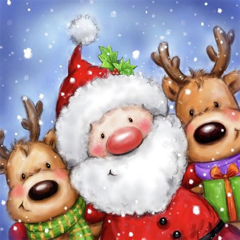 A Painting Of Santa Claus And Two Reindeers