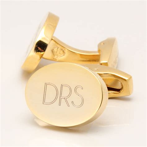 Engraved Initial Cufflinks Gold Plated Oval By Badger And Brownbadger