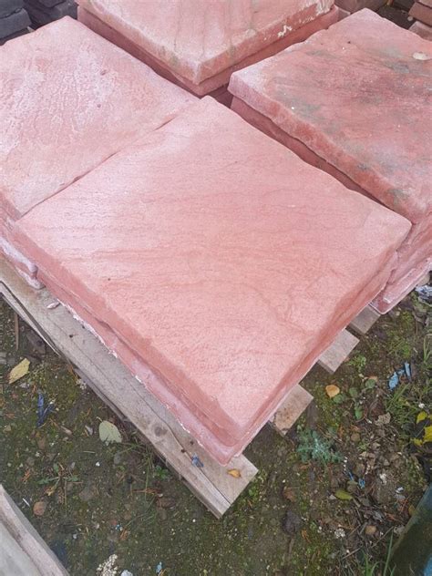 Red 450x450x38 Concrete Riven Paving Slabs In Prudhoe Northumberland