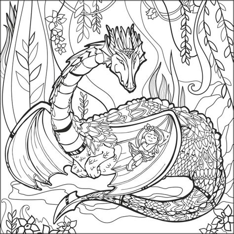 Free, printable mythical creatures coloring pages from doodle art alley. Dragon with sleeping baby coloring page | Fantasía