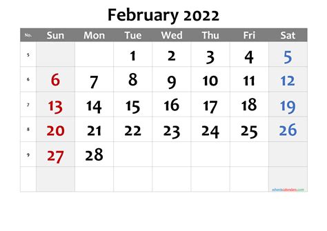 Free Printable February 2022 Calendar Premium