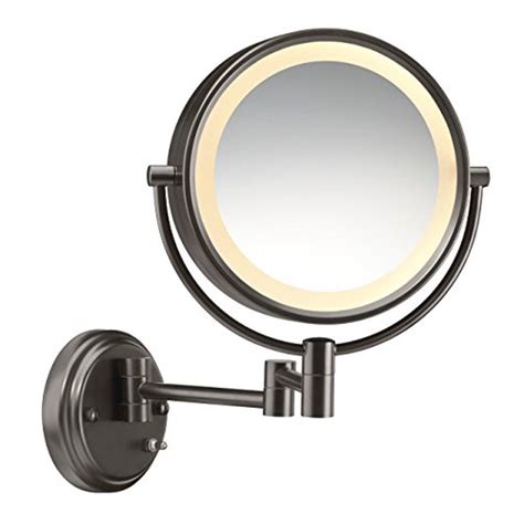 conair round shaped double sided wall mount lighted makeup mirror 1x 8x magnification oiled