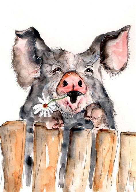 Pig Illustration Painting Pig Watercolor Art 6x4 Print Etsy Pig