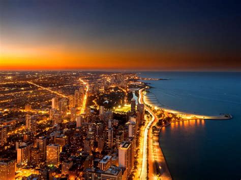 Chicago Skyline At Night Hd Desktop Wallpaper Widescreen High