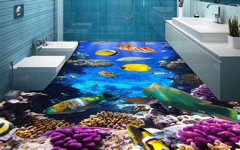 Custom 3d Floor Painting Ocean 3d Floor Tiles Self Adhesive Vinyl
