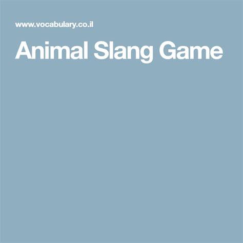 Animal Slang Game Teaching Grammar Compound Words Slang