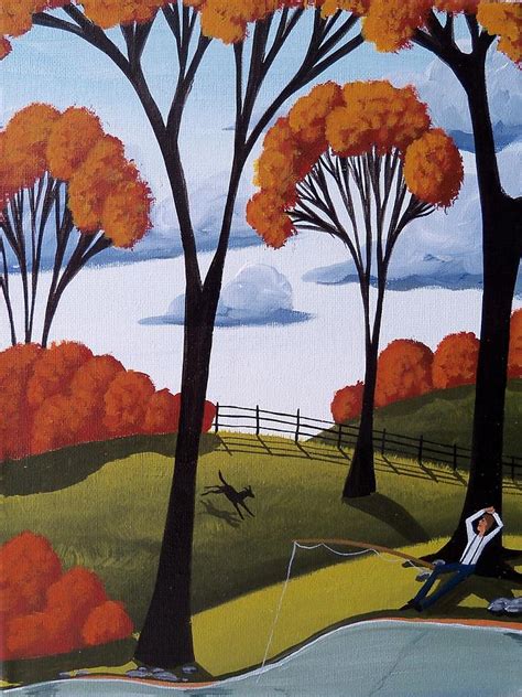 Perfect Afternoon Country Folk Art Landscape Painting By Debbie
