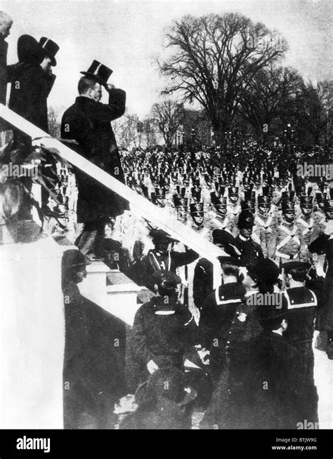 Newly Inaugurated President Of The U S Theodore Roosevelt Reviewing The West Point Cadets 1905