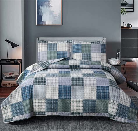 Plaid Quilt Set Fullqueen Size Patchwork Quilts Bedding Plaid