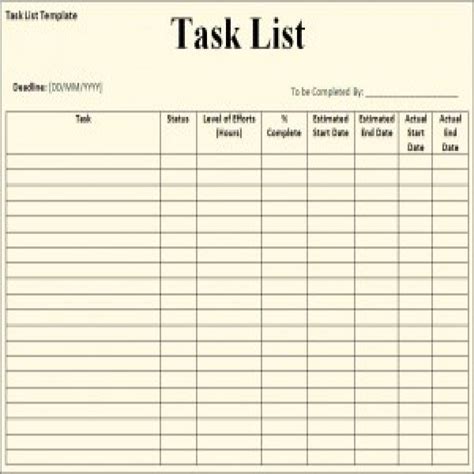 Work Task List Task List Templates