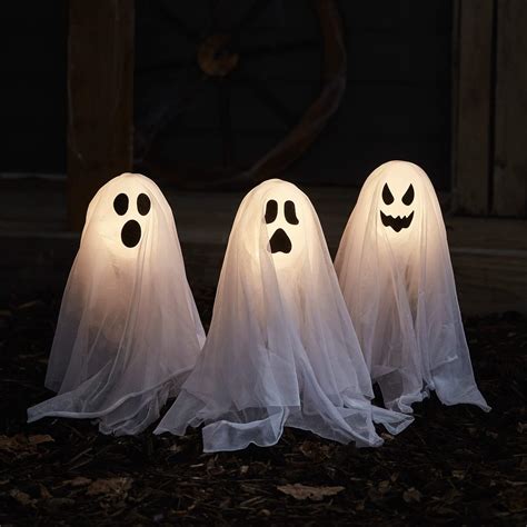 Lights4fun Set Of 3 Ghost Stake Lights Battery Led Halloween Props
