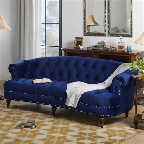 Linda 84 Chesterfield Tufted Sofa Navy Blue Cymax Business