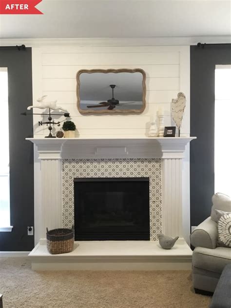 A fireplace is a perfect spot to use a tile you love. DIY Farmhouse-Style Fireplace Redo | Apartment Therapy