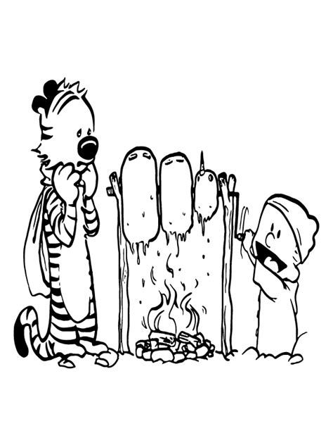 Calvin And Hobbes Barbeque Cooking Coloring Page Free Printable