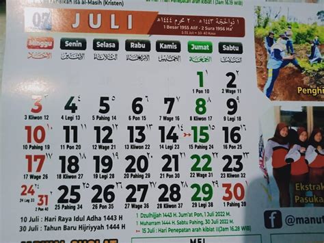 Kalender Hijriyah Bulan Juli 2022 Lengkap Dengan Tanggal Merah Utara