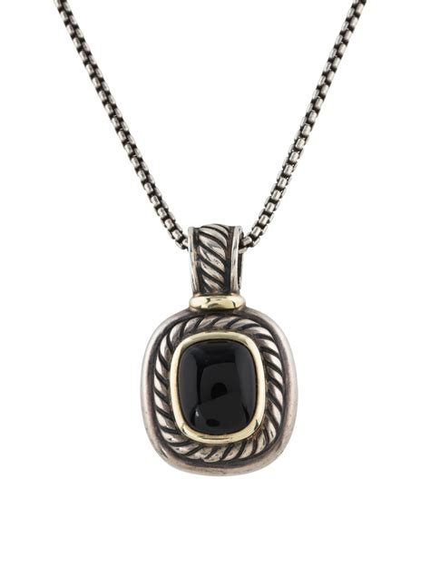 David Yurman Two Tone Onyx Albion Pendant Necklace Necklaces