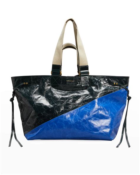 Isabel Marant Wardy Bicolor Crinkled Leather Shopper Tote Bag Neiman