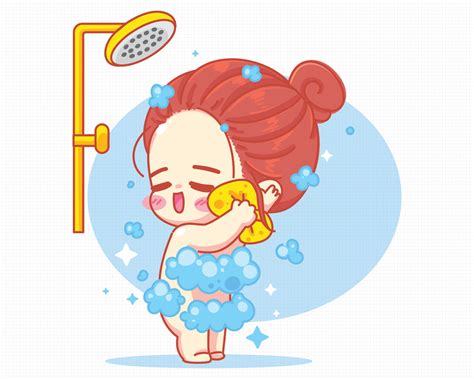 linda chica tomando ducha en el baño ilustración de arte de dibujos animados Vector en