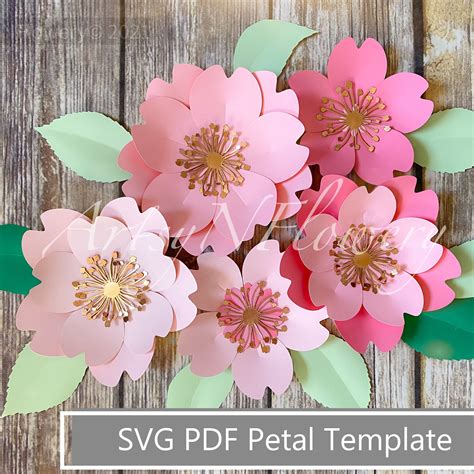 Cherry Blossom Template, Large Paper Flower Template SVG PDF PNG