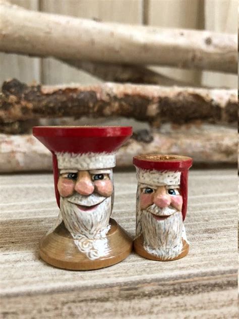 Carved Wood Santa Sewing Spools Collection Wood Spirits Etsy