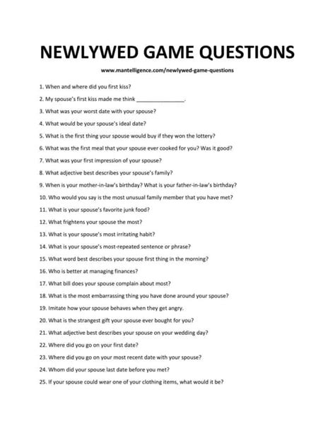 106 Fun Newlywed Game Questions Best Way To Know Your Spouse