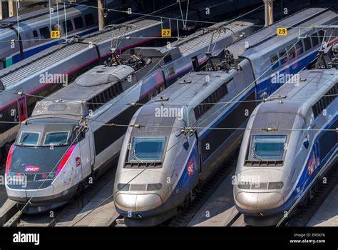 Paris France Sncf High Speed Tgv Bullet Trains In Gare Station