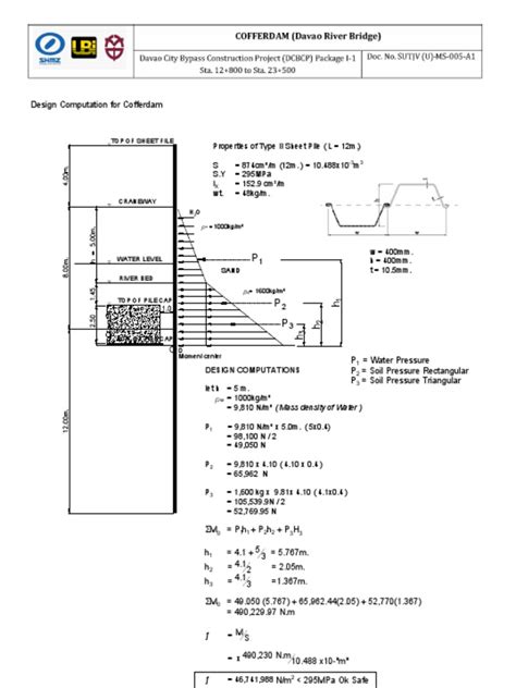 Cofferdam Design Computation1 Sheet Pile Pdf Civil Engineering