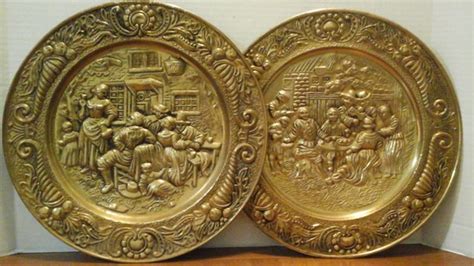 14 Brass Plates Vintage Decorative Wall Hanging Plates