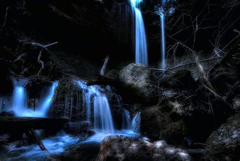 Dark Waterfalls Cool Water Flowing Blue Night Hd Wallpaper Peakpx