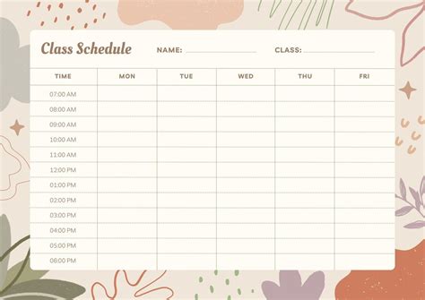Brown Hand Drawn Abstract Weekly Class Schedule Templates By Canva