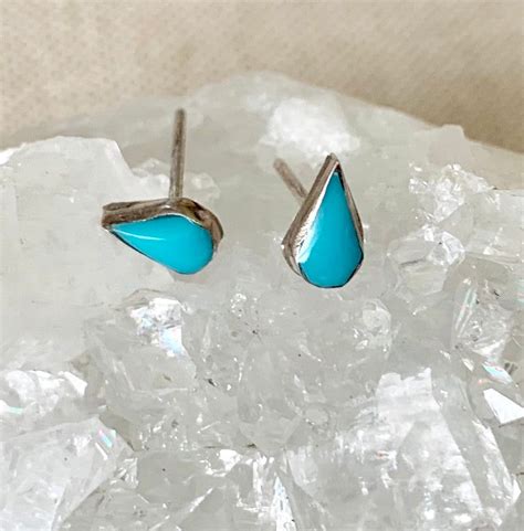 Tiny Turquoise Teardrop Earrings Vintage Native American Handmade