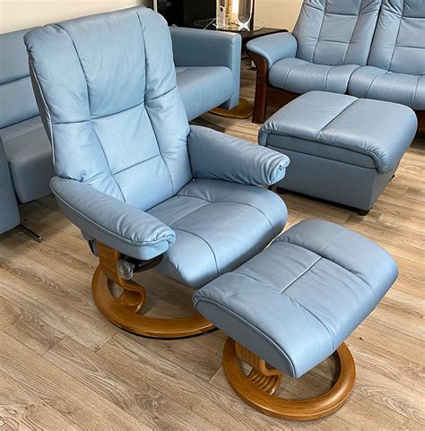 Stressless Mayfair Paloma Sparrow Blue Leather Recliner Chair And