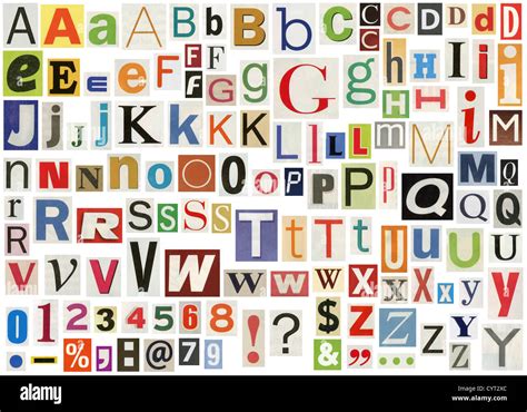 The english alphabet (or modern english alphabet) today consists of 26 letters: Newspaper alphabet with letters, numbers and symbols. Isolated on Stock ...