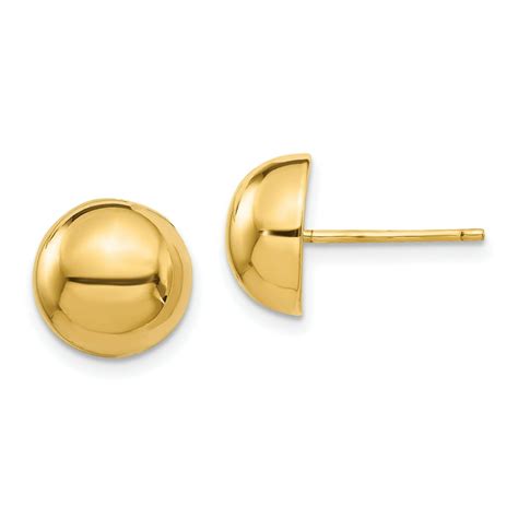 Jewelrypot 14k Yellow Gold Polished 10mm Half Ball Post Stud Earrings