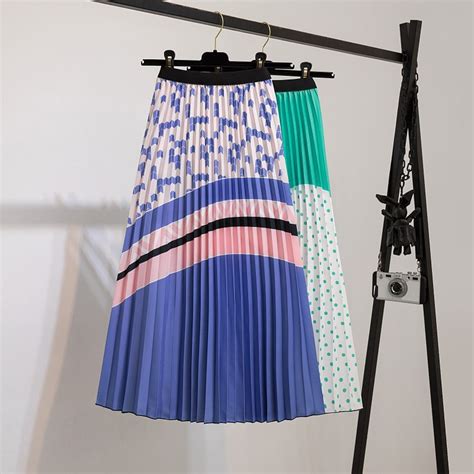 moda saia feminina com estampa listrada midi elástica coreana cintura alta linha a grande